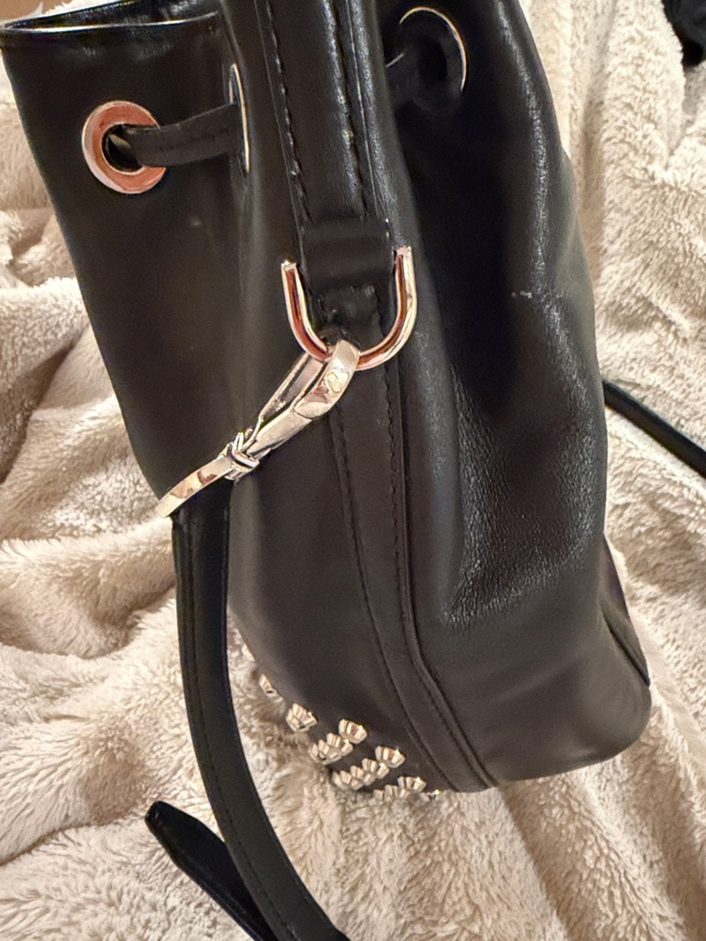 Michael Kors Black Studded Drawstring Shoulder Bucket Bag - Picture 3 of 6